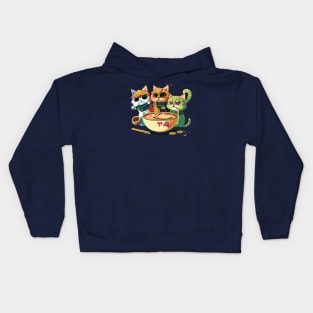 Cats eating ramen in Mardi gras Festival Kids Hoodie